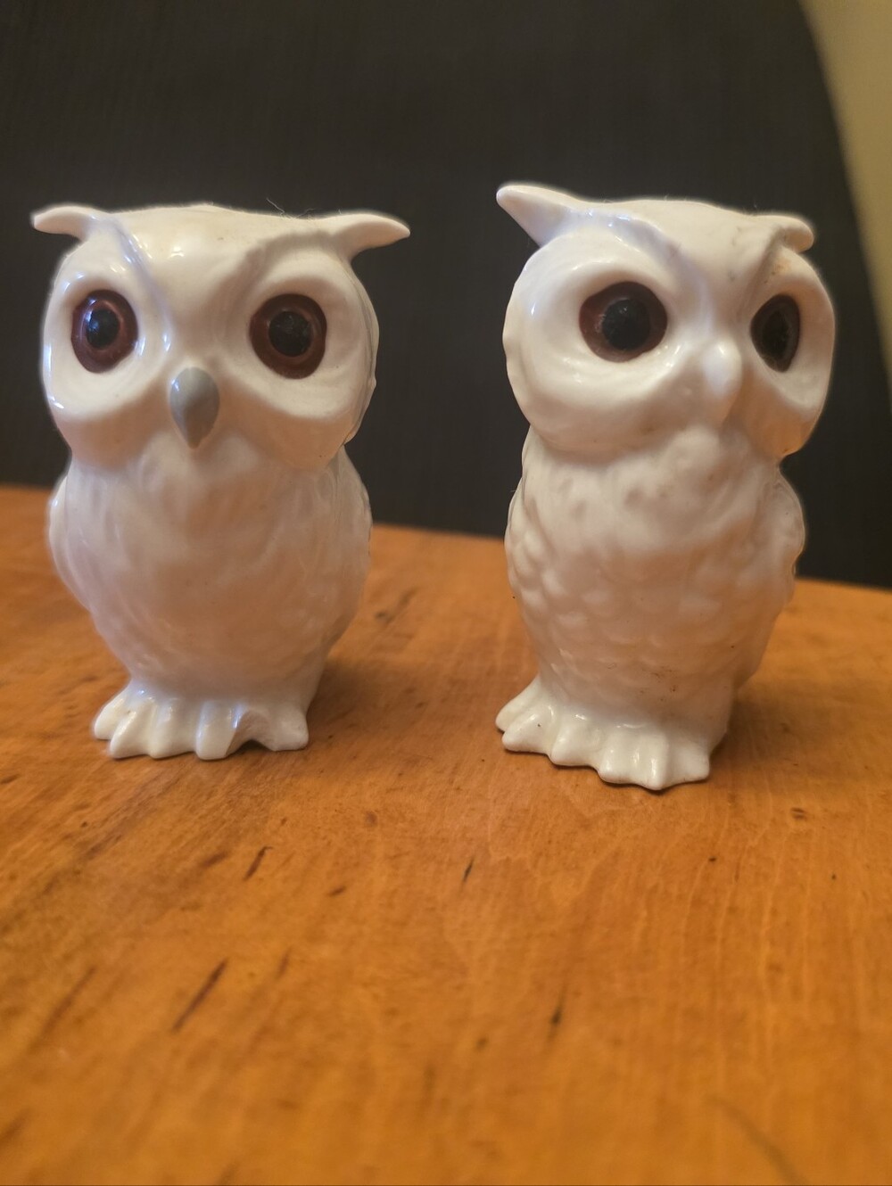 VINTAGE SNOW WHITE HORNED BARN OWL PORCELAIN FIGURINE - SALT & PEPPER SHAKER